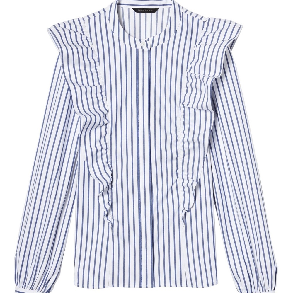Banana Republic Riley Stripe Ruffle Front Shirt - Picture 2 of 8